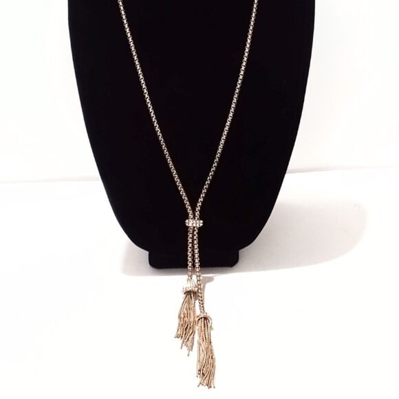 Rhinestone Accented Gold Tone Tassel Style Statement Necklace * - Picture 1 of 7
